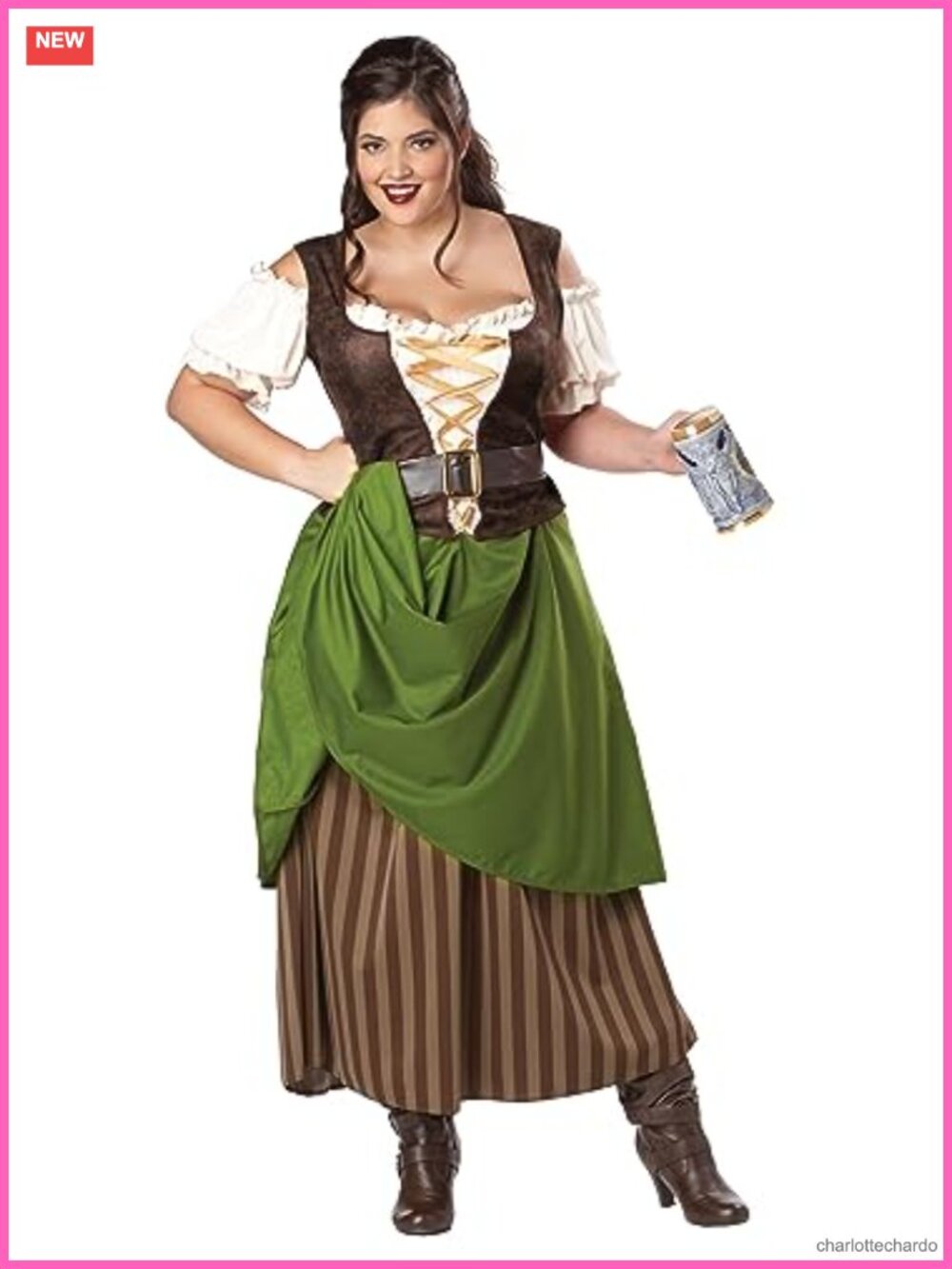 Women's Plus-Size Tavern Maiden Costume Corset Dress with Apron